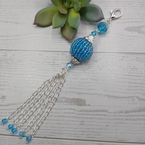 New Blue Beaded Tassel Purse Charm